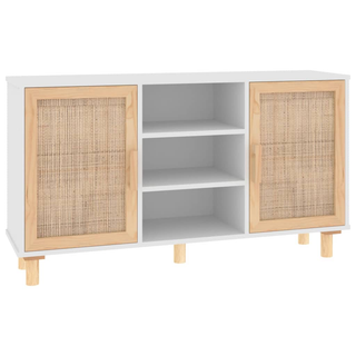 Sideboard White 105x30x60 cm Solid Wood Pine and Natural Rattan - Giant Lobelia