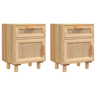 Bedside Cabinets 2 pcs Brown Solid Wood Pine and Natural Rattan - Giant Lobelia