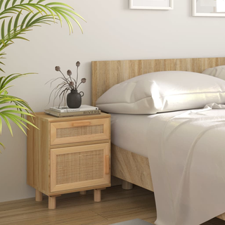 Bedside Cabinets 2 pcs Brown Solid Wood Pine and Natural Rattan - Giant Lobelia