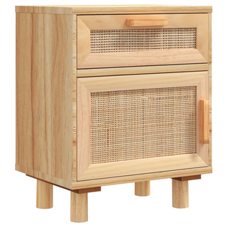 Bedside Cabinets 2 pcs Brown Solid Wood Pine and Natural Rattan - Giant Lobelia