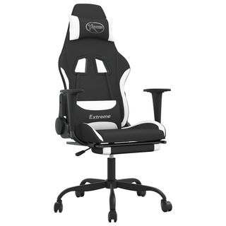 Swivel Gaming Chair with Footrest Black and White Fabric - Giant Lobelia