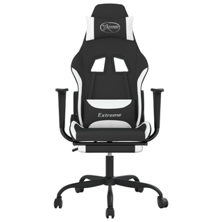 Swivel Gaming Chair with Footrest Black and White Fabric - Giant Lobelia