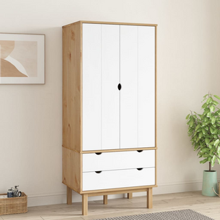 vidaXL Wardrobe OTTA Brown and White 76.5x53x172 cm Solid Wood Pine - Giant Lobelia