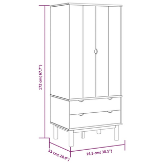 vidaXL Wardrobe OTTA Brown and White 76.5x53x172 cm Solid Wood Pine - Giant Lobelia