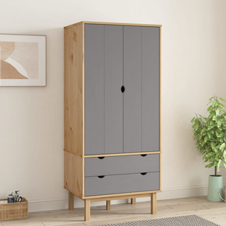 vidaXL Wardrobe OTTA Brown and Grey 76.5x53x172 cm Solid Wood Pine - Giant Lobelia