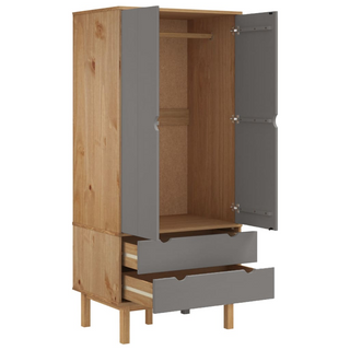 vidaXL Wardrobe OTTA Brown and Grey 76.5x53x172 cm Solid Wood Pine - Giant Lobelia