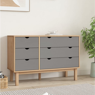 vidaXL Drawer Cabinet OTTA Brown&Grey 111x43x73.5cm Solid Wood Pine - Giant Lobelia