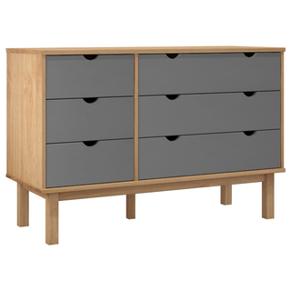 vidaXL Drawer Cabinet OTTA Brown&Grey 111x43x73.5cm Solid Wood Pine - Giant Lobelia