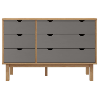 vidaXL Drawer Cabinet OTTA Brown&Grey 111x43x73.5cm Solid Wood Pine - Giant Lobelia