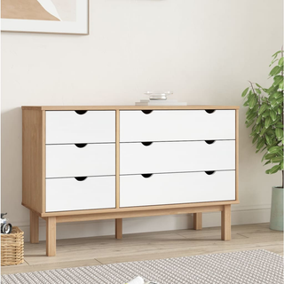 vidaXL Drawer Cabinet OTTA Brown&White 111x43x73.5cm Solid Wood Pine - Giant Lobelia