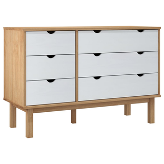 vidaXL Drawer Cabinet OTTA Brown&White 111x43x73.5cm Solid Wood Pine - Giant Lobelia