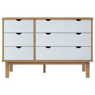 vidaXL Drawer Cabinet OTTA Brown&White 111x43x73.5cm Solid Wood Pine - Giant Lobelia