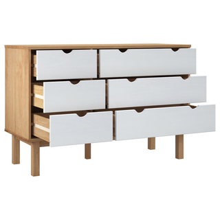 vidaXL Drawer Cabinet OTTA Brown&White 111x43x73.5cm Solid Wood Pine - Giant Lobelia