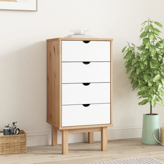 vidaXL Drawer Cabinet OTTA Brown&White 46x39.5x90cm Solid Wood Pine - Giant Lobelia