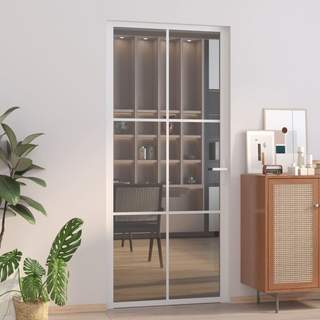 vidaXL Interior Door 93x201.5 cm White ESG Glass and Aluminium - Giant Lobelia