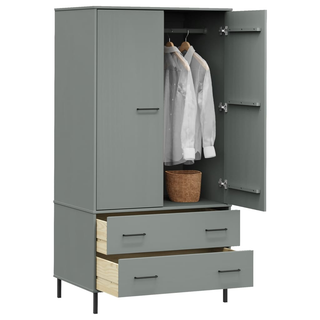 Wardrobe with Metal Legs Grey 90x55x172.5 cm Solid Wood OSLO - Giant Lobelia