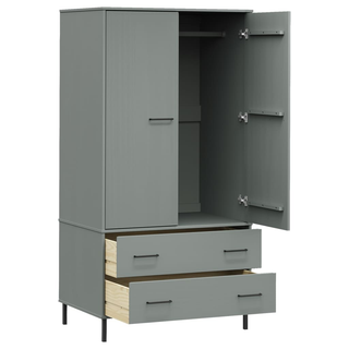 Wardrobe with Metal Legs Grey 90x55x172.5 cm Solid Wood OSLO - Giant Lobelia