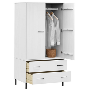 vidaXL Wardrobe with Metal Legs White 90x55x172.5 cm Solid Wood OSLO - Giant Lobelia