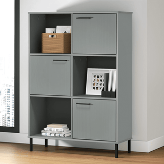 Bookcase with Metal Legs Grey - Solid Wood OSLO - Organize Your Books with Rustic Charm - Giant Lobelia