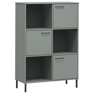 Bookcase with Metal Legs Grey - Solid Wood OSLO - Organize Your Books with Rustic Charm - Giant Lobelia