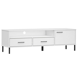 TV Cabinet with Metal Legs White Solid Wood Pine OSLO - Giant Lobelia