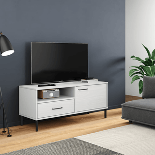 vidaXL TV Cabinet with Metal Legs White Solid Wood Pine OSLO - GIANT LOBELIA