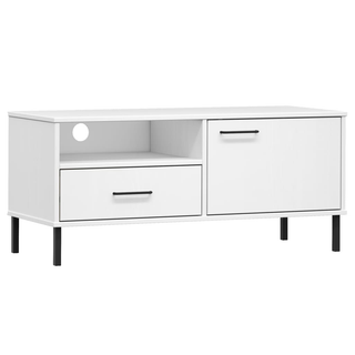 TV Cabinet with Metal Legs White Solid Wood Pine OSLO - Giant Lobelia