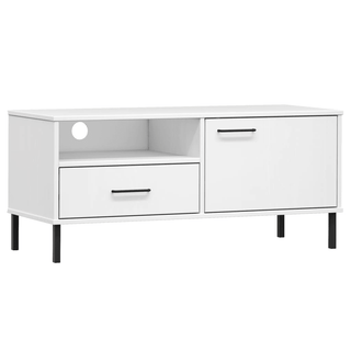 vidaXL TV Cabinet with Metal Legs White Solid Wood Pine OSLO - GIANT LOBELIA