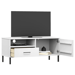 vidaXL TV Cabinet with Metal Legs White Solid Wood Pine OSLO - GIANT LOBELIA