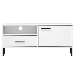 vidaXL TV Cabinet with Metal Legs White Solid Wood Pine OSLO - GIANT LOBELIA