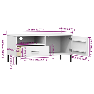 vidaXL TV Cabinet with Metal Legs White Solid Wood Pine OSLO - GIANT LOBELIA