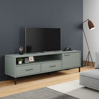 vidaXL TV Cabinet with Metal Legs Grey Solid Wood Pine OSLO - Giant Lobelia