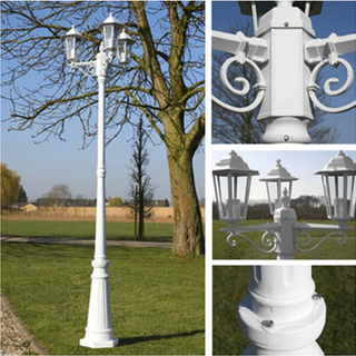 vidaXL Garden Light Post 3-arms 215 cm White Aluminium - Giant Lobelia