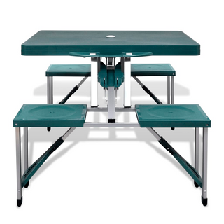 Foldable Camping Table Set with 4 Stools Aluminium Extra Light Green - Giant Lobelia