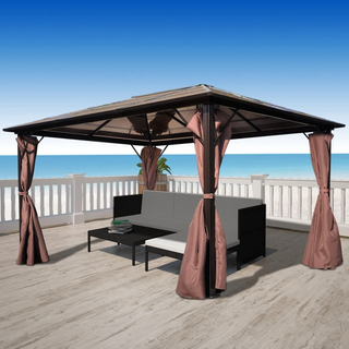 Gazebo with Curtain Brown Aluminium 400 x 300 cm - Giant Lobelia