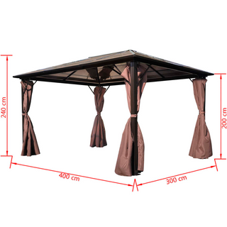 Gazebo with Curtain Brown Aluminium 400 x 300 cm - Giant Lobelia