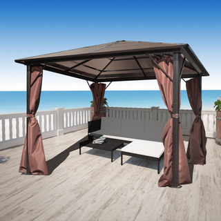 Gazebo with Curtain Brown Aluminium 300 x 300 cm - Giant Lobelia