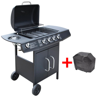 vidaXL Gas Barbecue Grill 4+1 Cooking Zone Black - Giant Lobelia