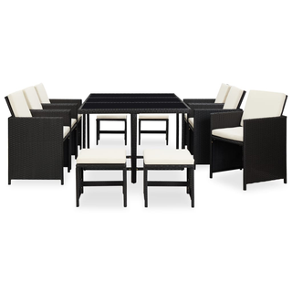 11 Piece Outdoor Dining Set with Cushions Poly Rattan Black - Giant Lobelia