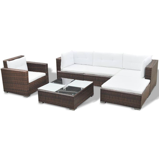 6 Piece Garden Lounge Set with Cushions Poly Rattan Brown - Giant Lobelia