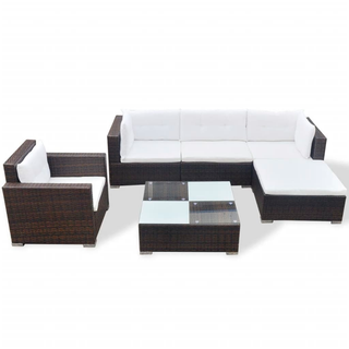 6 Piece Garden Lounge Set with Cushions Poly Rattan Brown - Giant Lobelia