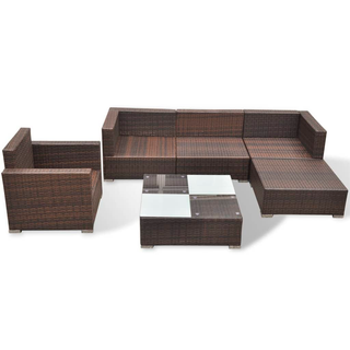 6 Piece Garden Lounge Set with Cushions Poly Rattan Brown - Giant Lobelia