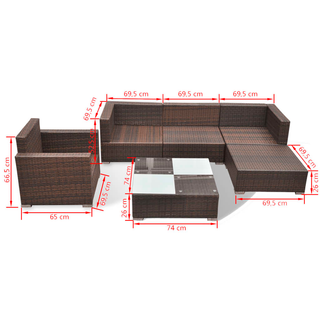 6 Piece Garden Lounge Set with Cushions Poly Rattan Brown - Giant Lobelia