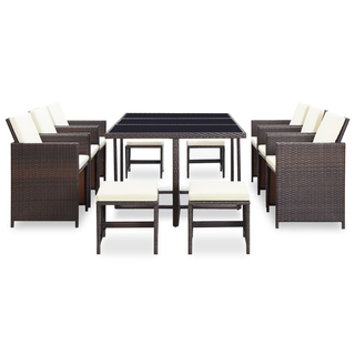 11 Piece Outdoor Dining Set with Cushions Poly Rattan Brown - Giant Lobelia