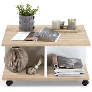 FMD Mobile Coffee Table 70x70x36 cm Oak and Glossy White - Giant Lobelia