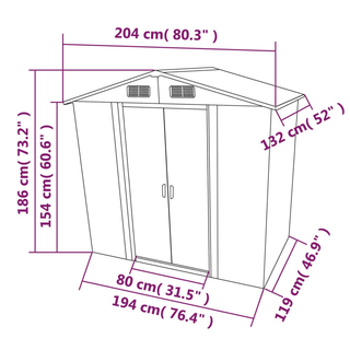 vidaXL Garden Storage Shed Green Metal 204x132x186 cm - Giant Lobelia