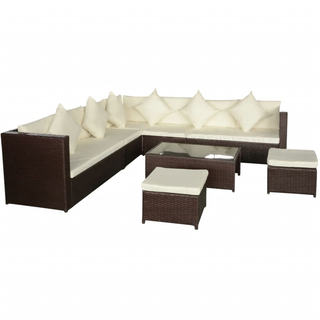 8 Piece Garden Lounge Set with Cushions Poly Rattan Brown - Giant Lobelia