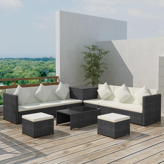 8 Piece Garden Lounge Set with Cushions Poly Rattan Black - Giant Lobelia