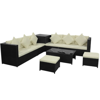 8 Piece Garden Lounge Set with Cushions Poly Rattan Black - Giant Lobelia