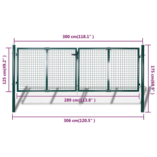 Fence Gate Steel 306x175 cm Green - Giant Lobelia